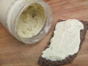 creamy raw salad dressing on raw sprouted wheat berry bread