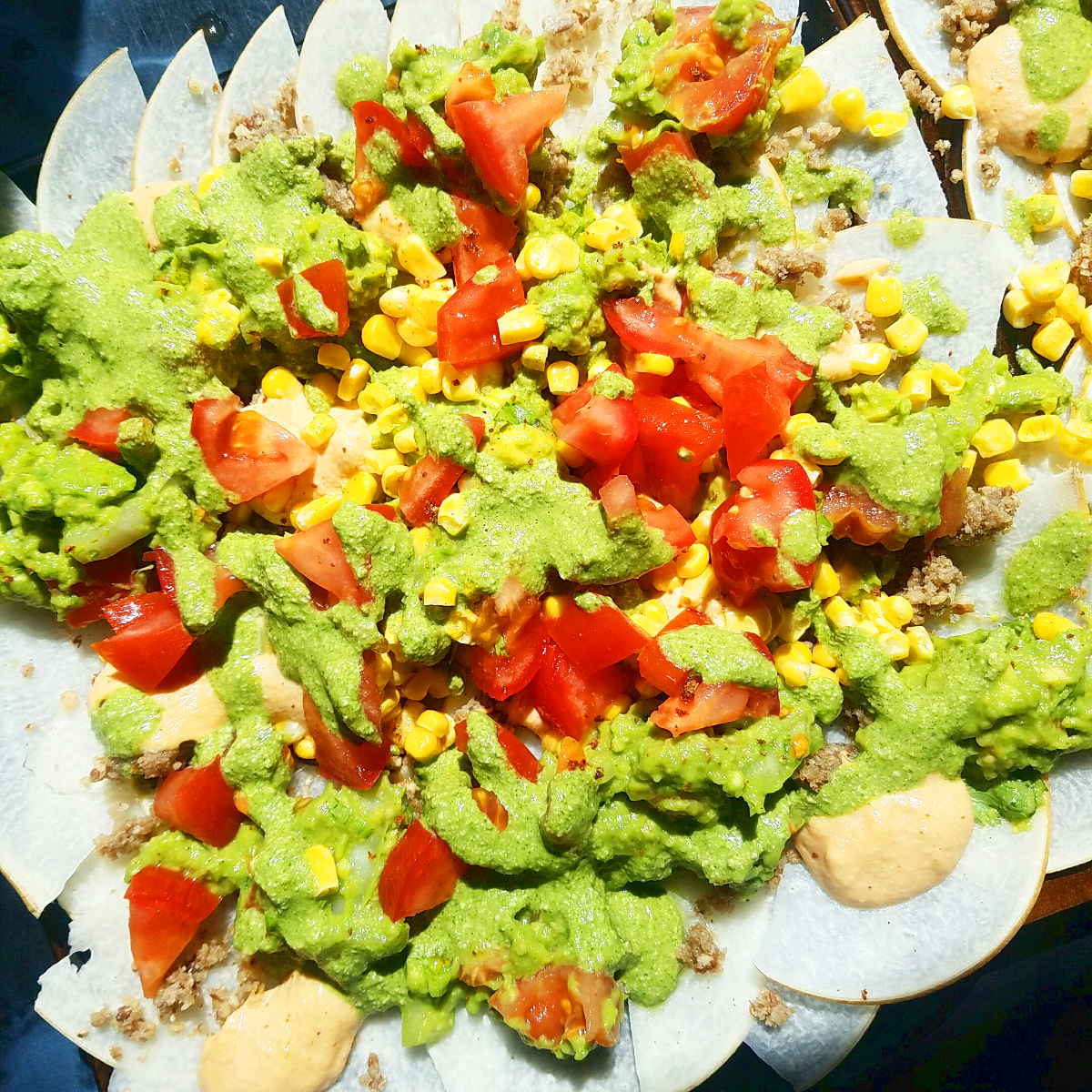 raw vegan jicama nachos plate