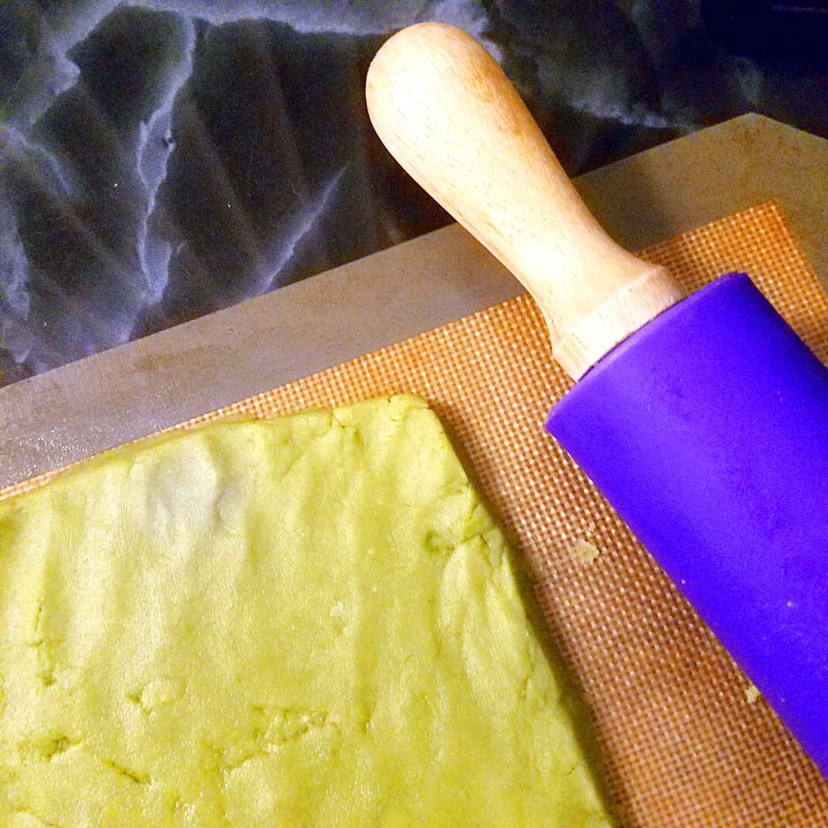 matcha shortbreads being rolled out