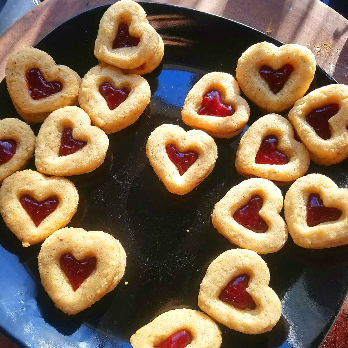 raspbery jam gluten free vegan heart shaped cookies