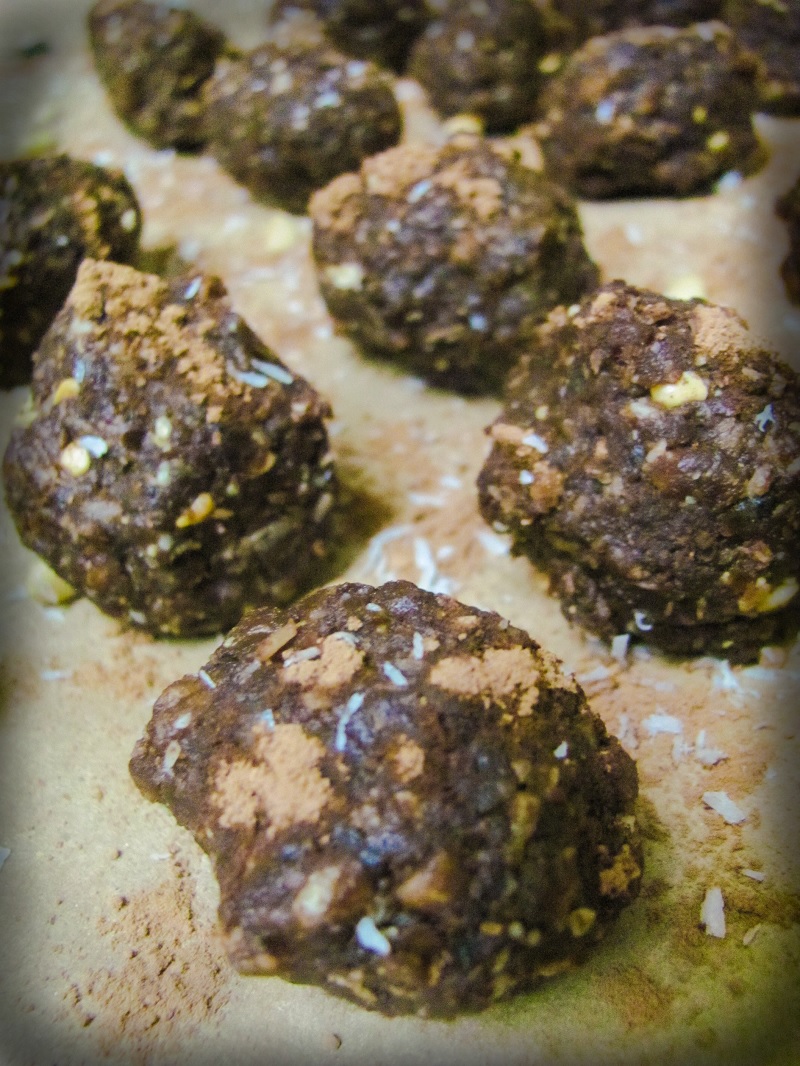 raw vegan date cacao balls that taste kinda like Larabars