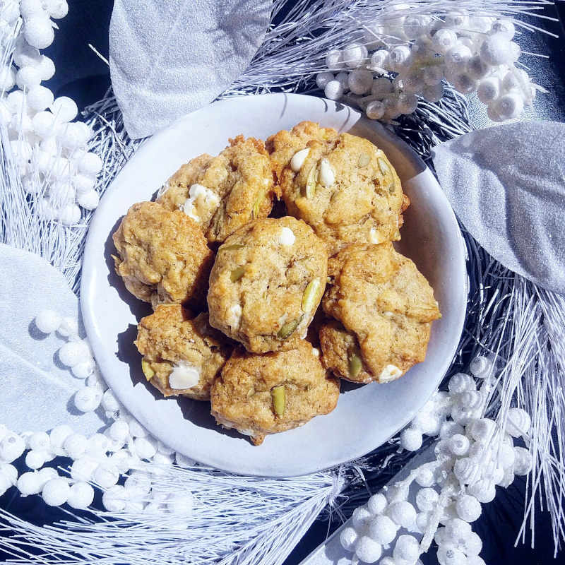 vegan white chocolate matcha cookies made without wheat